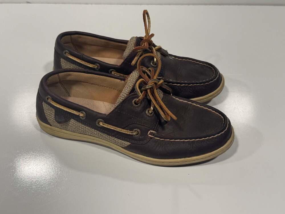 Sperry Women’s Top-Sider Boat Shoes in Brown Leather and Fabric Size 6M